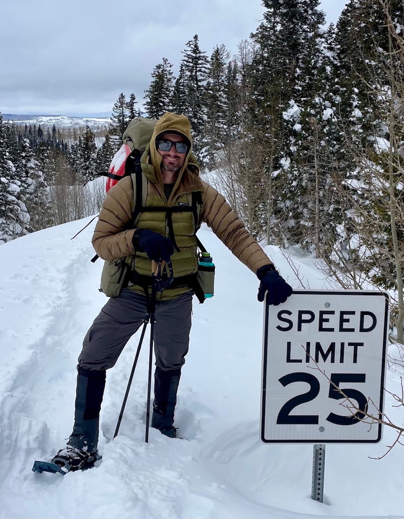 Winter Backpacker in Very Deep Snow