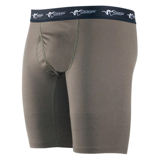 A forward-facing view of the Stone Glacier Chinook Merino Boxer in Tarmac.