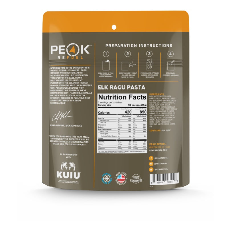 Peak Refuel Elk Ragu Pasta